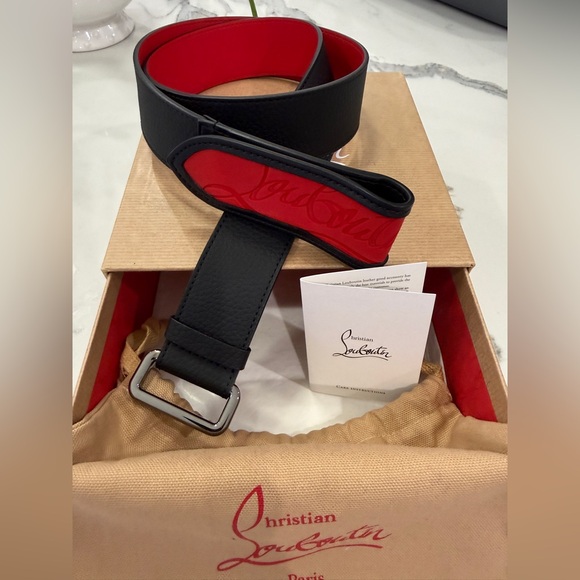 Christian Louboutin Black Leather Belt with Red Lining